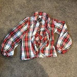Funky Project Plaid Tie Front Crop Blouse - Red/White/Yellow/Blue/Green